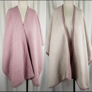 Vegan Faux Wool Wrap Shawl Poncho Cape Pink Tan